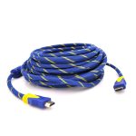 Кабель HDMI-HDMI 15m, v1.4, OD-8.0mm, 2 фільтра, обплетення, круглий Blue / Gold, коннектор Blue/Gold, (Пакет) Q25