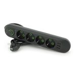 Мережевий фільтр F04U, 4 розетки EU + 3 USB, 1.5 м, перетин 3х0, 75мм, 2500W, Black, Box