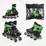 Роликові ковзани 29-33 розмір, колеса PVC, колір - зелений INLINE SKATE 24173S