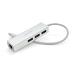Контролер Type-C to Ethernet VEGGIEG U3J-3C-S - Сетевой адаптер 100 / 1000Mbps з проводом + 3 порта USB3.0, White, Metal, Blister-Box