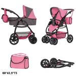 Коляска для ляльки 2в1 CARRELLO AVANTI 9662 PINK з сумкою метал.кор.60,5*18,5*38,5 /1/