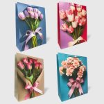Подарунковий пакет картон 200грм, "Flowers" МІКС 4 види, 26*32*10см 6 шт. в уп. /12/