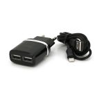 Набір СЗУ 110-240V HOCO C12 + кабель Lighting, 1xUSB, 2.4A, кабель 1м, Black, Blister