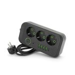 Фільтр Meilepai F09U, 3 розетки EU + 4 USB + 1PD, кнопка включення з індикатором, 2 м, 3х0,75мм, 2500W, Black, Box
