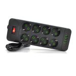 Мережевий фільтр Meilepai F34U, 8 розеток EU + 4 USB + 2 PD, кнопка включення з індикатором, 2 м, 3х0,75 мм, 2500W, Black, Box
