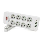 Мережевий фільтр Meilepai F34U, 8 розеток EU + 4 USB + 2 PD, кнопка включення з індикатором, 2 м, 3х0,75 мм, 2500W, White, Box