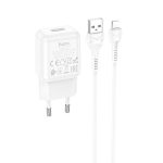 Набір СЗУ 110-240V HOCO C96A+ кабель Lighting, 1xUSB, 2.1A, кабель 1м, White, Blister