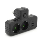 Розетка трійник Т-подібний із заземленням F303-Black, 2 розетки+2USB+1Type-C, 2500W, 10A, 110-250V~Max, Blister