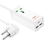 Мережевий фільтр HOCO AC9A на 1 розетку + 2 USB+USB-C, 30W, 220В, кабель 1,5м, White, Box