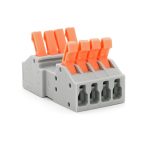 Клема роз'ємна з натискними затискачами 4-провідна DF-2604D, 4-pin, 250V, 32A, 0.2-4.0mm2, 23.6*43.5*15mm, сіра